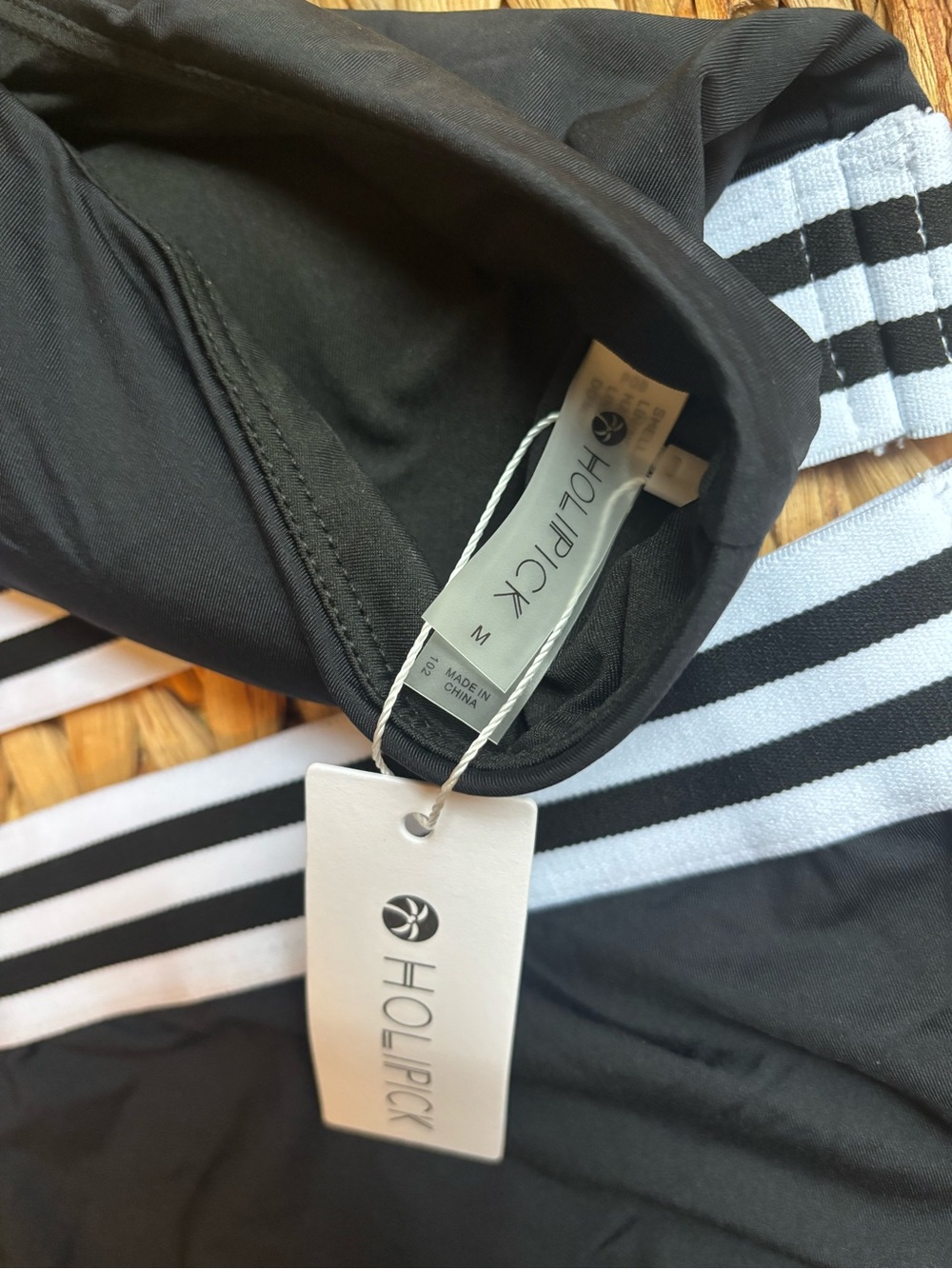NWT One-Shoulder Black Two-Piece Swim Set High-Waisted Bottom Striped Waistband - Picture 5 of 9